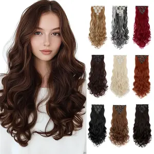 Cephemer Hair Extensions 24inches  Long Curly Wavy 8PCS Synthetic Hairpieces for Instant Volume for Women All Day Comfort for Daily Party Black Friday & Christmas