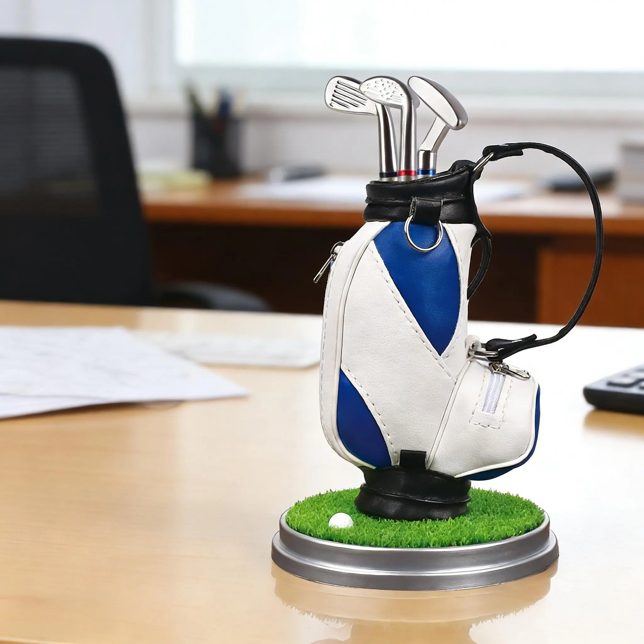 Golf Pen Holder with 3-Pen Set Creative Design Brightens Your Office Desk Perfect Holiday Gift for Office Workers and Gift-Givers Desk Supplies Desktop Accessory