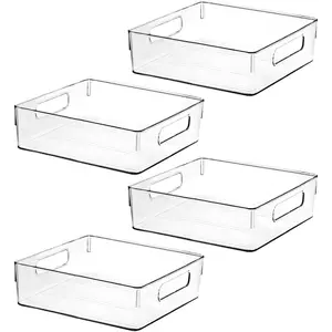 Clear Plastic Storage Bins, Multi-use Storage Organizer Containers for Kitchen Pantry Fridge Freezer Bathroom Medicine Cabinet Organization Storage
