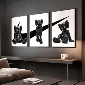 Black XX Eyes Figure Poster Set, Minimal Street Art Wall Decor, Modern Abstract Character Print, Unframed 3 Piece Poster Set