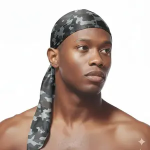 Titan Classic Satin Bandana Du-Rag, Smooth Silky Head Wrap with Long Tail, City Camo, Comfortable Fit, Assorted Colors
