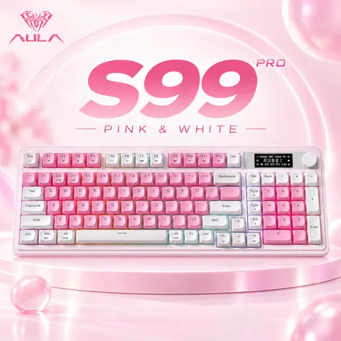 <NEW>AULA S99 Pro Wireless Gaming Keyboard - Tri-Mode Bluetooth/2.4GHz/USB-C Creamy Keyboard with RGB Backlit Numpad, Media Knob, Info Island, Macro Support, Fixed Non-Replaceable Membrane Keys, 48-Month After-Sales Service for PC Gamers