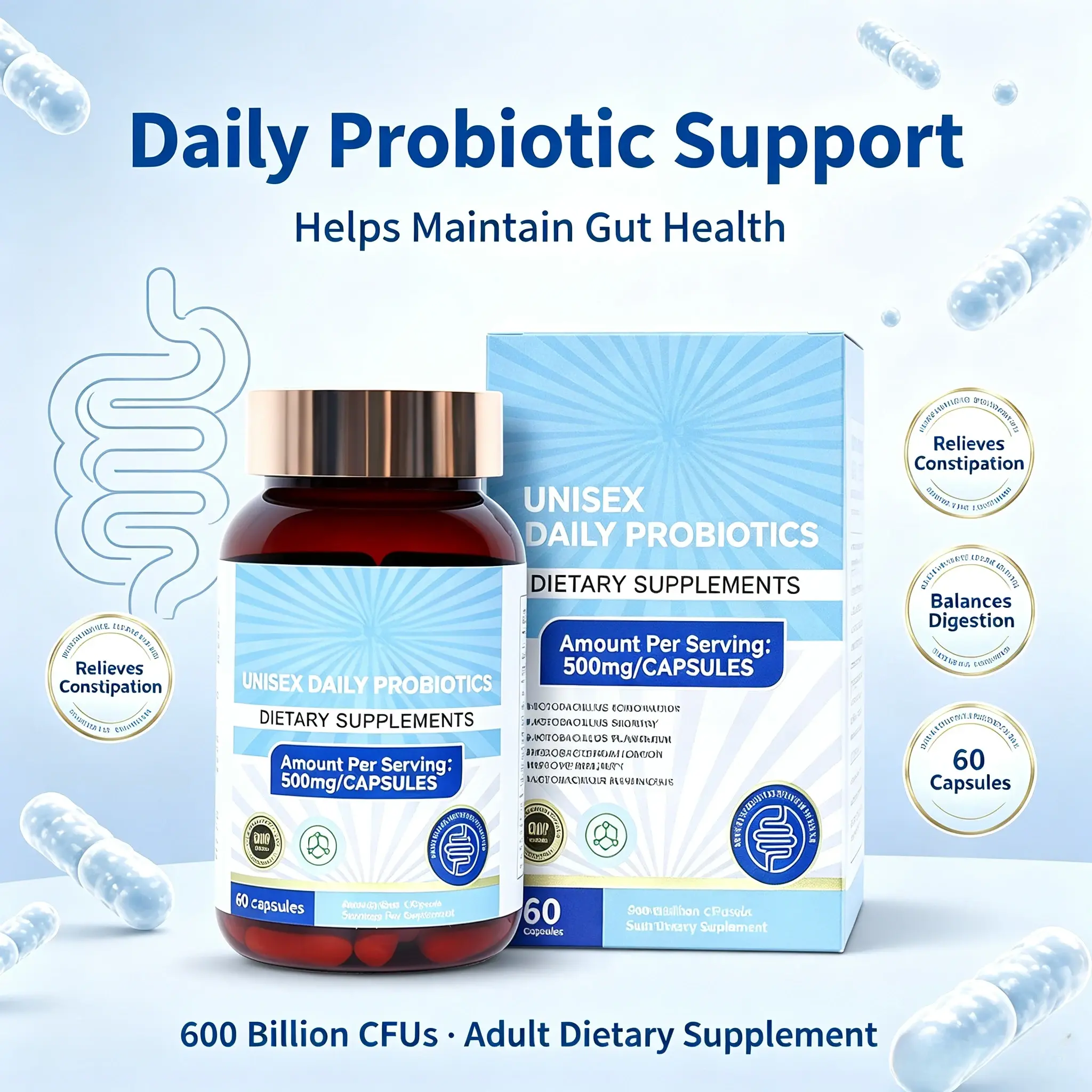Unisex Daily Multi-Strain Lactobacillus Probiotics with Strawberry Powder, Inulin Prebiotics & Sugar-Free Formula – Advanced Gut Support Supplement for Adults (Bloat Relief, Digestion Boost)