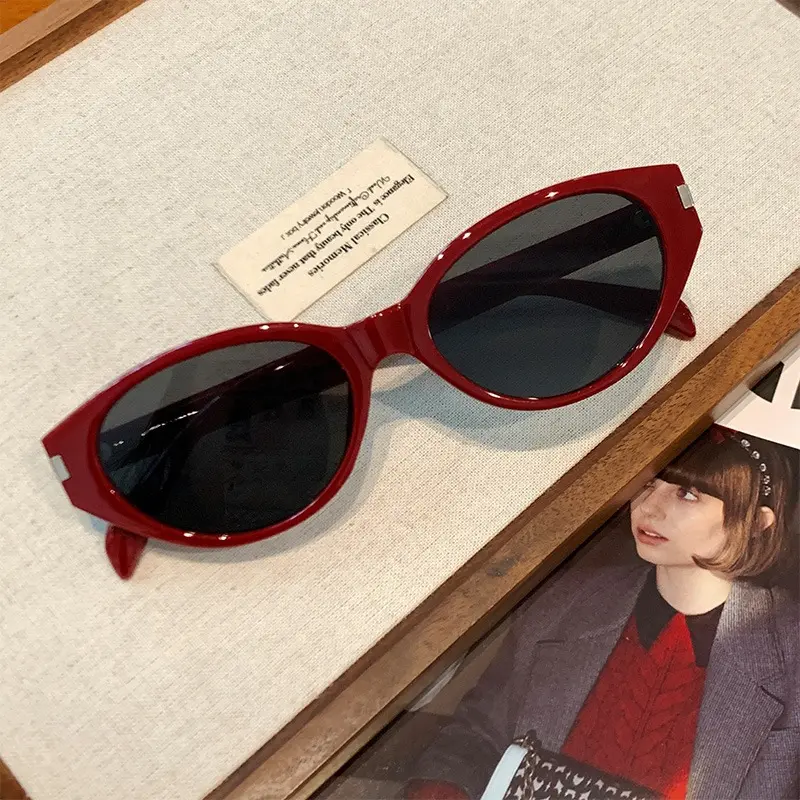 Women's Retro Cat-Eye Sunglasses - High-End Fashion Bold Red Slim Frame, Lightweight Comfortable All-Day Wear, UV Protection Casual Daily Eyewear