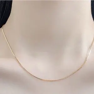 【N003】1.5mm Gold Chain Necklace for Women, 18K Gold Plated Thin Beaded Wave Box Chain Necklace Necklaces Minimalist Gold Link Chain Necklace Trendy Jewelry for Women