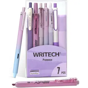 Gel Pens Journaling Highlighters: Journal Set Aesthetic Assorted Pastel Color Ink 0.5mm Fine Point Retractable 0.7mm Black Pen Smooth Writing Drawing No Bleed 7ct (Purple)