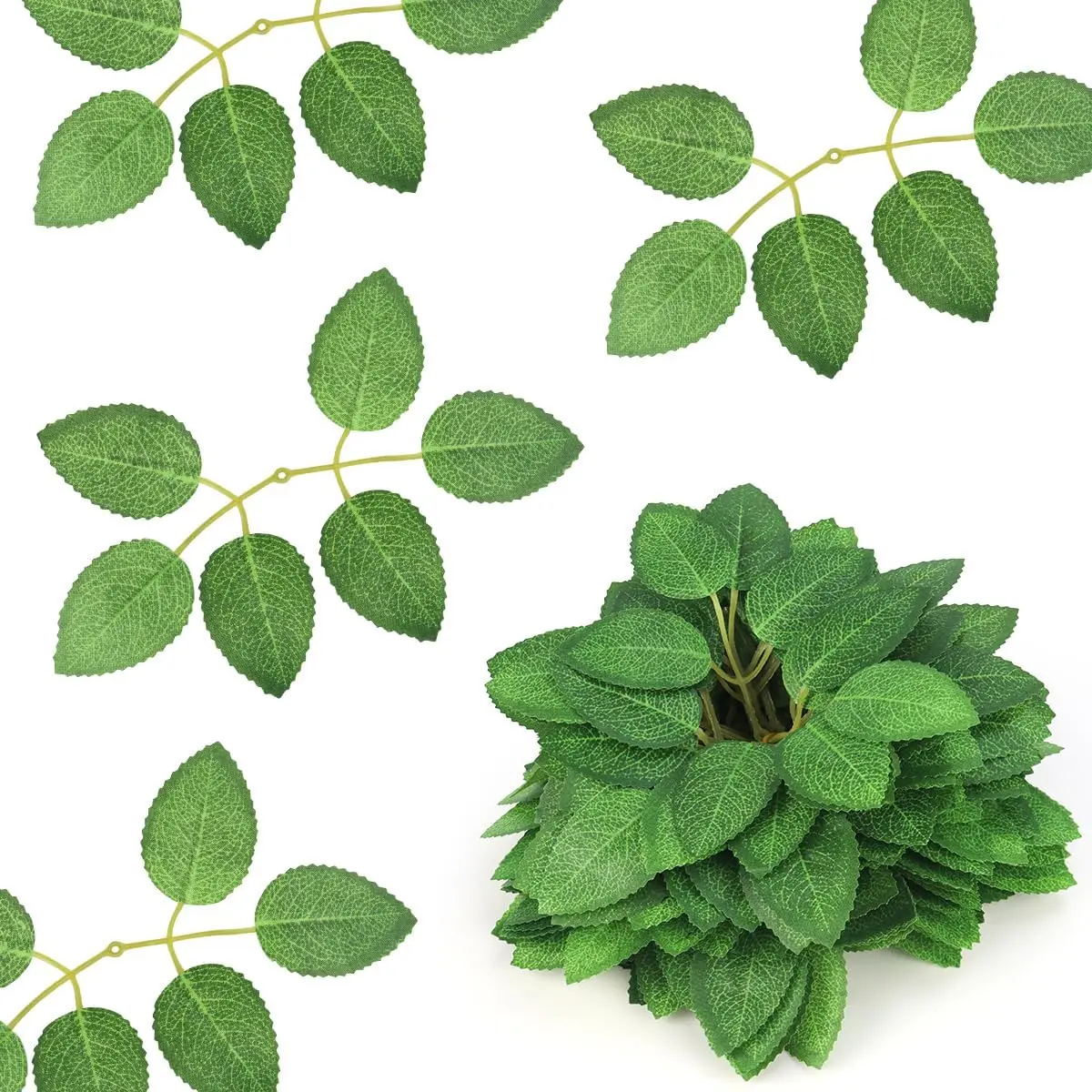 Artificial Green Leaves 40pcs/80pcs/120pcs Silk Fabric Rose Leaves for DIY Wedding Birthday Party Bridal Shower Bouquets Centerpieces Home Decorations Bulk Fake Greenery Decorative