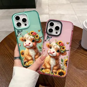 Phone case for iPhone17/ 16 Pro Max 15 Plus 14 13 12 11 Flower crowned Cow Dream Anti-Yellowing Shockproof durable ultra-thin Crystal Cover