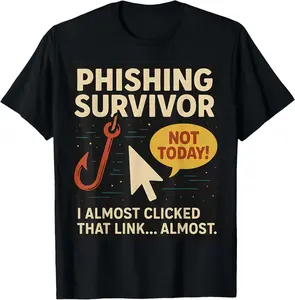 100% Cotton Phishing Survivor Tee Funny Cyber Security Awareness Gee T-Shirt