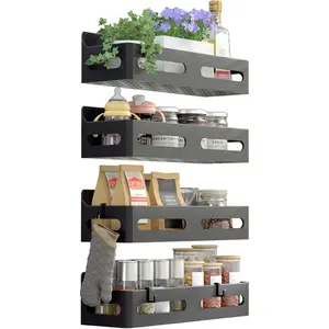 Magnetic Spice Rack Set for Refrigerator, Space-Saving Kitchen Storage Shelves with Hanging Hooks, 4-Pack Accessory with Easy Installation & Lightweight Design