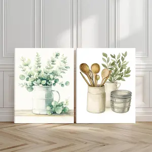 2pcs Minimalist Kitchen Wall Art, Nature Inspired Poster, Farmhouse Charm Art Prints, Vintage Wall Art, Modern Home Decoration, Clean & Simple Home Decor, Modern Wall Paintings, Decor for Living Room, Restaurant, Kitchen, Bedroom, With Frame