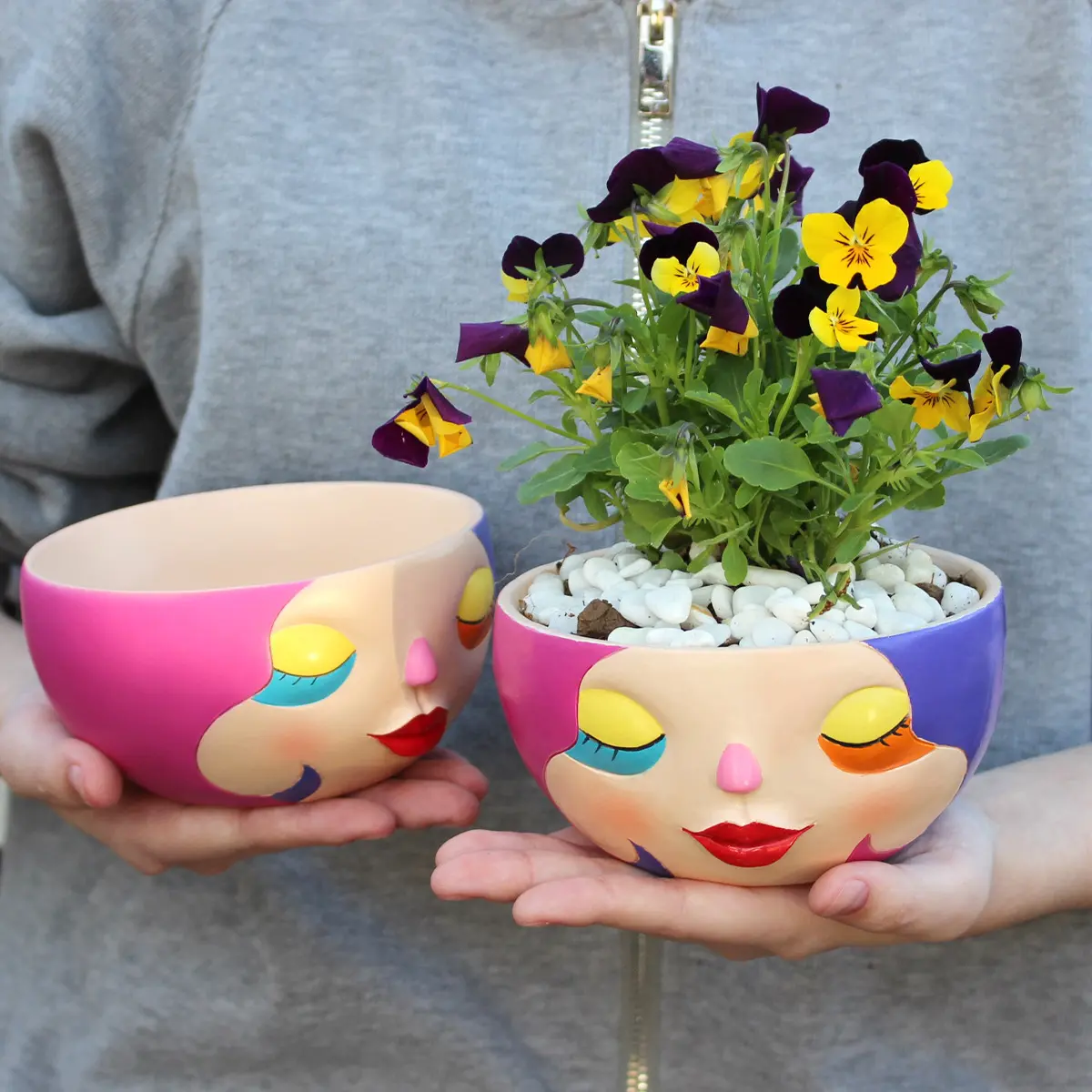 Cute Face Resin Succulent Plant Pot, Creative Home Decor Colorful Face Succulent Planter, Adorable Mini Flower Pot for Indoor Plants