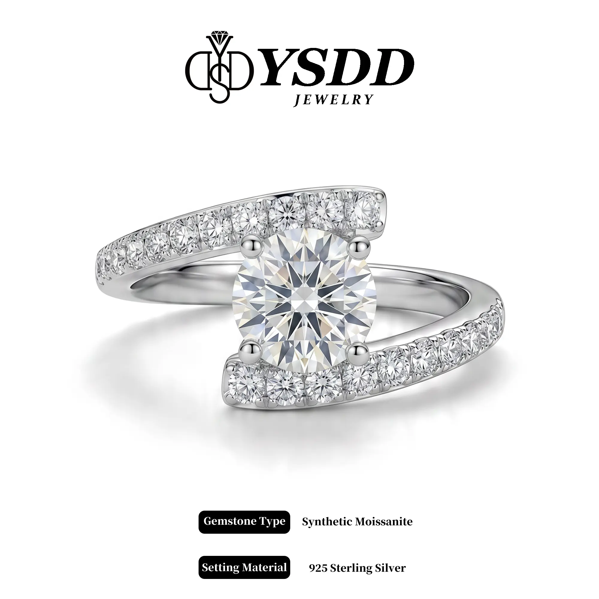 【8.8 PARTY】Classic 1CT Bypass Pave Engagement Ring vvs Synthetic Moissanite Rings in 925 Sterling Silver