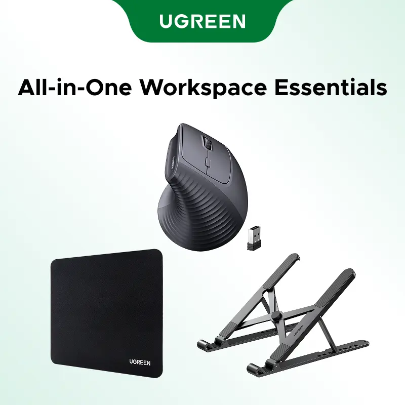 UGREEN Office Essentials Bundle (Multiple Options),Vertical Mouse Bluetooth 5.0 & 2.4G Wireless Ergonomic Mouse,Square Mouse Pad,Laptop Stand 8-Level Adjustable Ergonomic Foldable Desk Riser Holder,Digital Stylus Pen for Tablet (2018-2026)