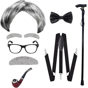 AYJKSEVEN Old Man Costume Wig for Kids 100 Days of School Costume for Boys Old People Costume Set for Adults Men Halloween costume