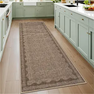Garvee Washable Runner Rug 2x6 Scalloped Rugs for Hallways Non-Slip Ultra Thin Soft Kitchen Runners Stain Resistant Indoor Geometric Floor Cover Carpet for Bathroom Laundry Entryway, Coffee