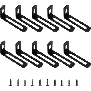 2"x1"x0.5"Adjustable Right Angle Brackets Metal L Bracket Heavy Duty 90  Corner Fastener L-Shape Corner Brace Support Black Shelf Bracket , 10 count