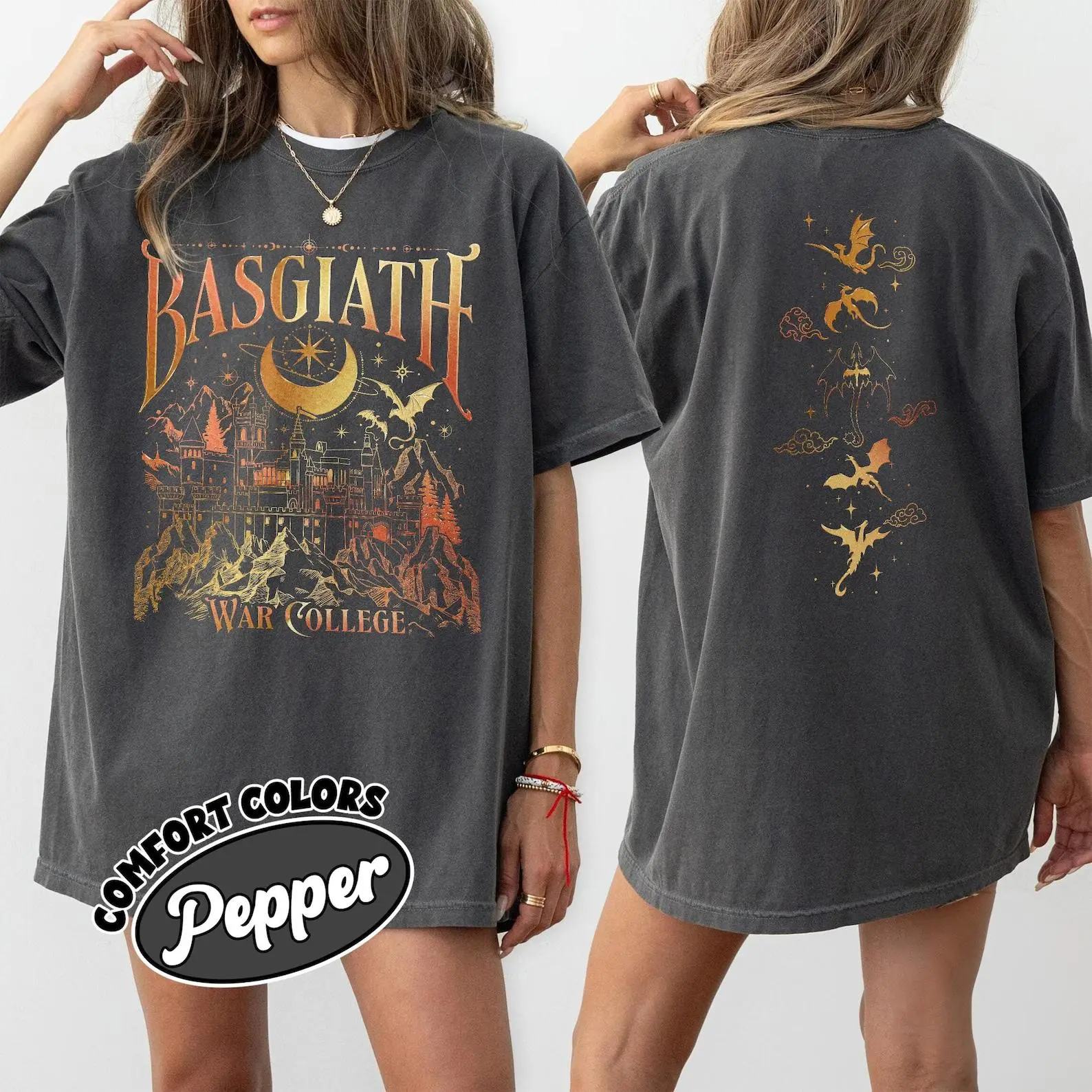 Basgiath War College 2 Sided Comfort Color Shirt, Vintage Dragon Rider Shirt, Fourth Wing Riders Quadrant, Book Merch, Bookish Crewneck Sweater