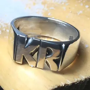 Large Hand Carved 925 Sterling Silver Ring With Initials - Rare Inclusions