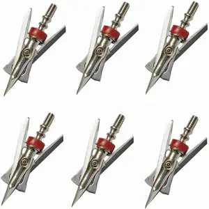 6 PCS Mechanical Broadhead 100 Grain, 2 Blade Broadhead, Hunting Broadhead, 1.96" Cutting Archery Broadhead Reusable for Compound Bow Hunting