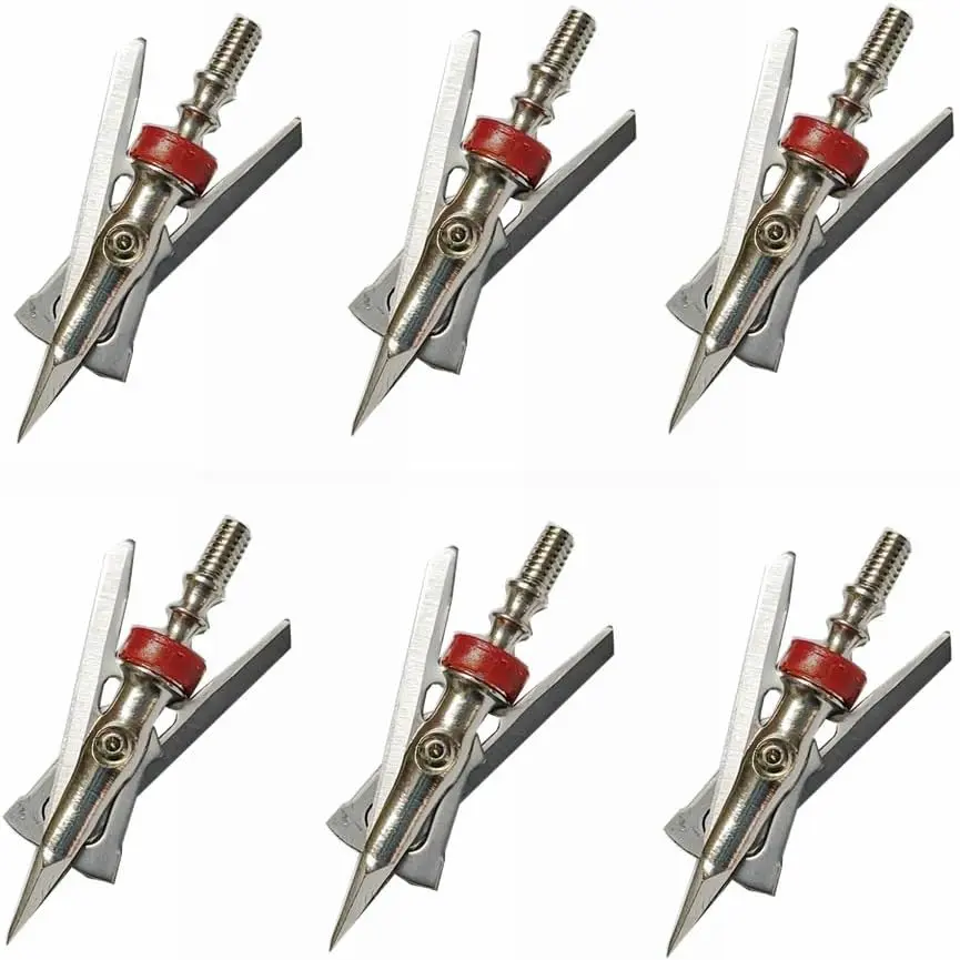 6 PCS Mechanical Broadhead 100 Grain, 2 Blade Broadhead, Hunting Broadhead, 1.96" Cutting Archery Broadhead Reusable for Compound Bow Hunting