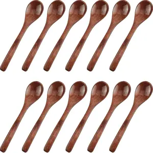 12 count 5 Inch Small Wooden Spoons for Honey Mini Little   Spoons for Tasting Eating Serving for Cooking, Desserts, Coffee, Jars(Brown)