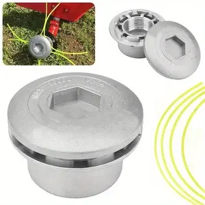 Aluminium Line Head Trimmer Head Reel Kit for Gasoline Brush Cutter The cutting line on the head of the lawn mower Grass Trimmer Head (matte Aluminum), Replaceable Grass Cutter Head, Anti-Tangle, Plug-And-Play, Durable Nylon Line, Lawn Mower Parts