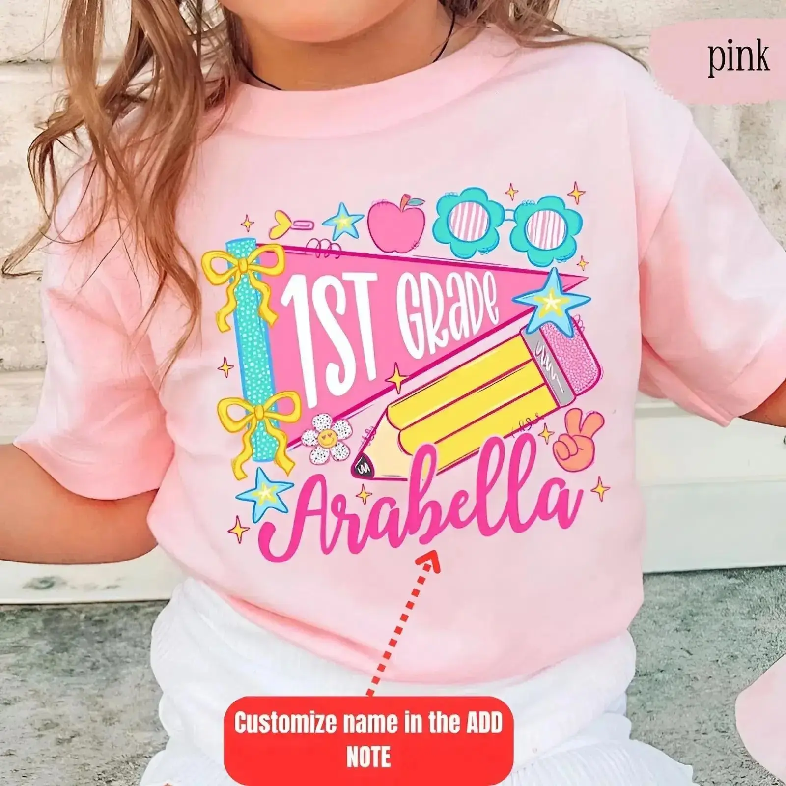 (Custom name) Youth and Adult Personalized First Grade Back To School Girl Shirt, 1st Day Tee for Pre-K to 5th Grade, KidCotton Store, USA-Made & Printed Apparel	