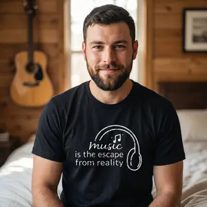 Music Is the Escape From Reality Headphones Quote Shirt | Music Lover T-Shirt