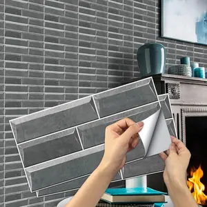 6/12/24/48 PCS Retro Tile Stickers FG PVC Crystal Film Industrial Dark Gray Brick | Rectangular DIY Peel & Stick Splashback | Waterproof Oil-Proof | For Kitchen/Bathroom/Floor/Tiles/Wooden Board