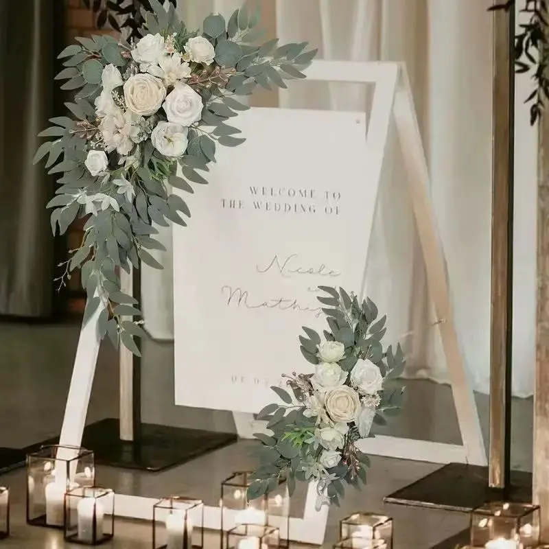 Wedding Arch Fake Flower Set 2 Pieces, Flower Design, Faux Flowers, Plants, Artificial Flowers, Wedding Welcome Sign for Ceremony and Reception Background Decoration, Elegant Wedding Decorations, Decorative