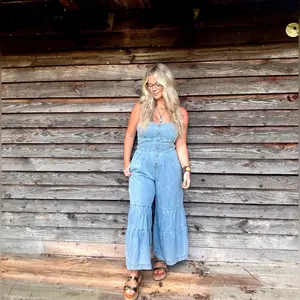 Denim Tiered Bottom Jumpsuit