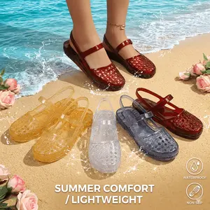 2026 New Jelly Sandals For Women, Hollow Out Woven Flat Sandals, Soft Comfortable Beach Shoes, Summer Slip-on Footwear