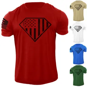 Men's USA Diamond Flag Distressed American T Shirt Patriotic 100% Cotton Tee Menswear Soft