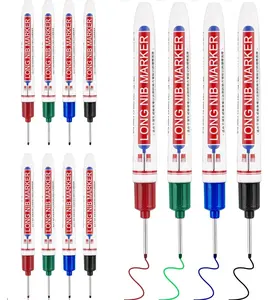 12 Pcs Long Head Deep Hole Marker, 20 mm Long Nose Nib Deep Reach Metal Marking Pen, Quick-drying Waterproof Permanent Pens For Carpenter, Woodworking, Construction