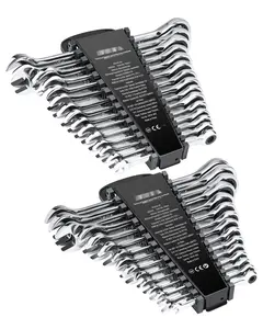 Combination Wrench Set 30-Piece SAE 1/4 Inch To 1 Inch And Metric 8mm To 24mm, Includes Organizer Rack, Chrome Vanadium Steel, Open End And Box End Wrenches, Home Garage Or Professional Shop Tool Kit