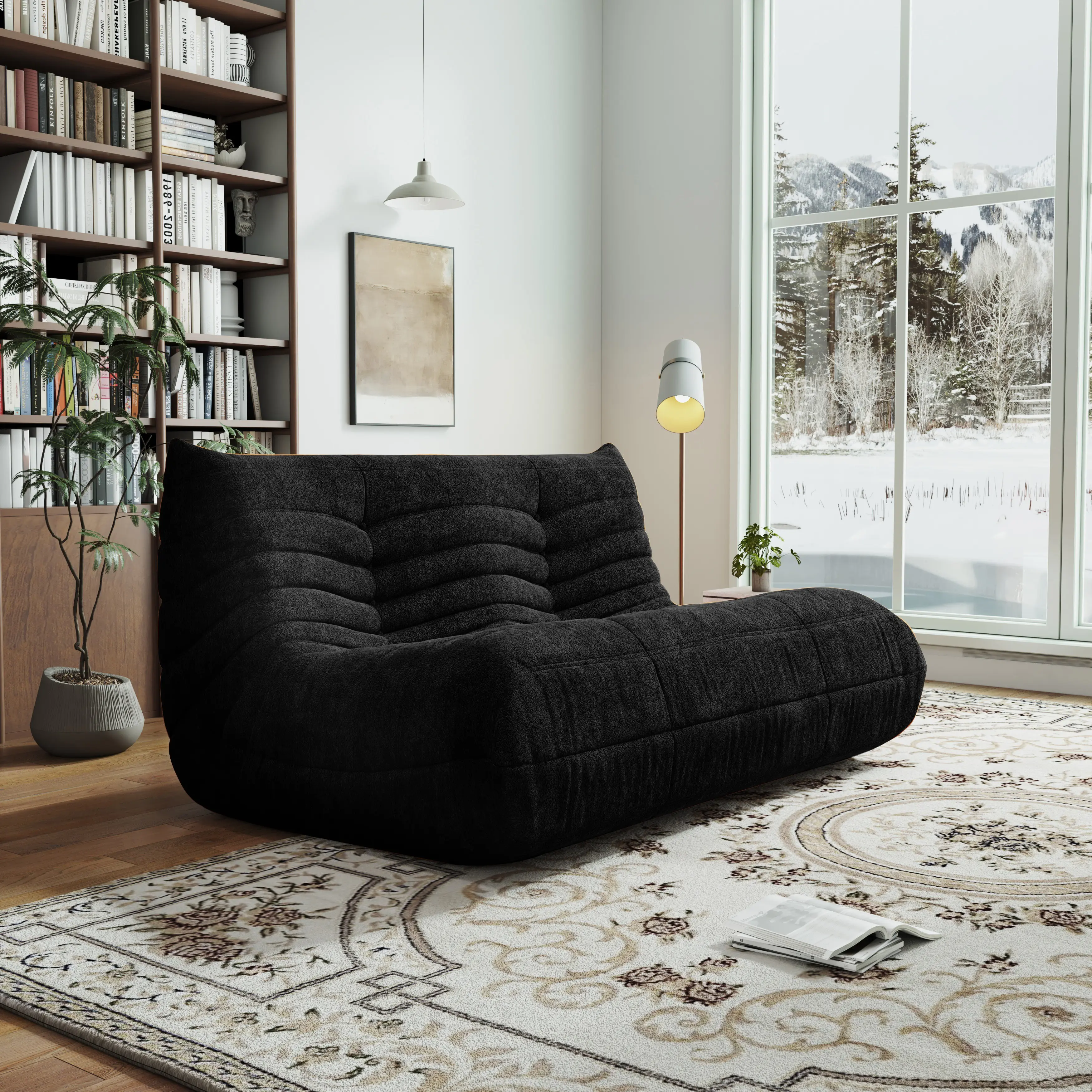 2-Seater Mohair Teddy Fleece Beanbag Couch - Modern Furniture with High Resilience Memory Foam, No Assembly Required, Ergonomic Lounge Sofa for Living Room, Reading Nook, Home Office