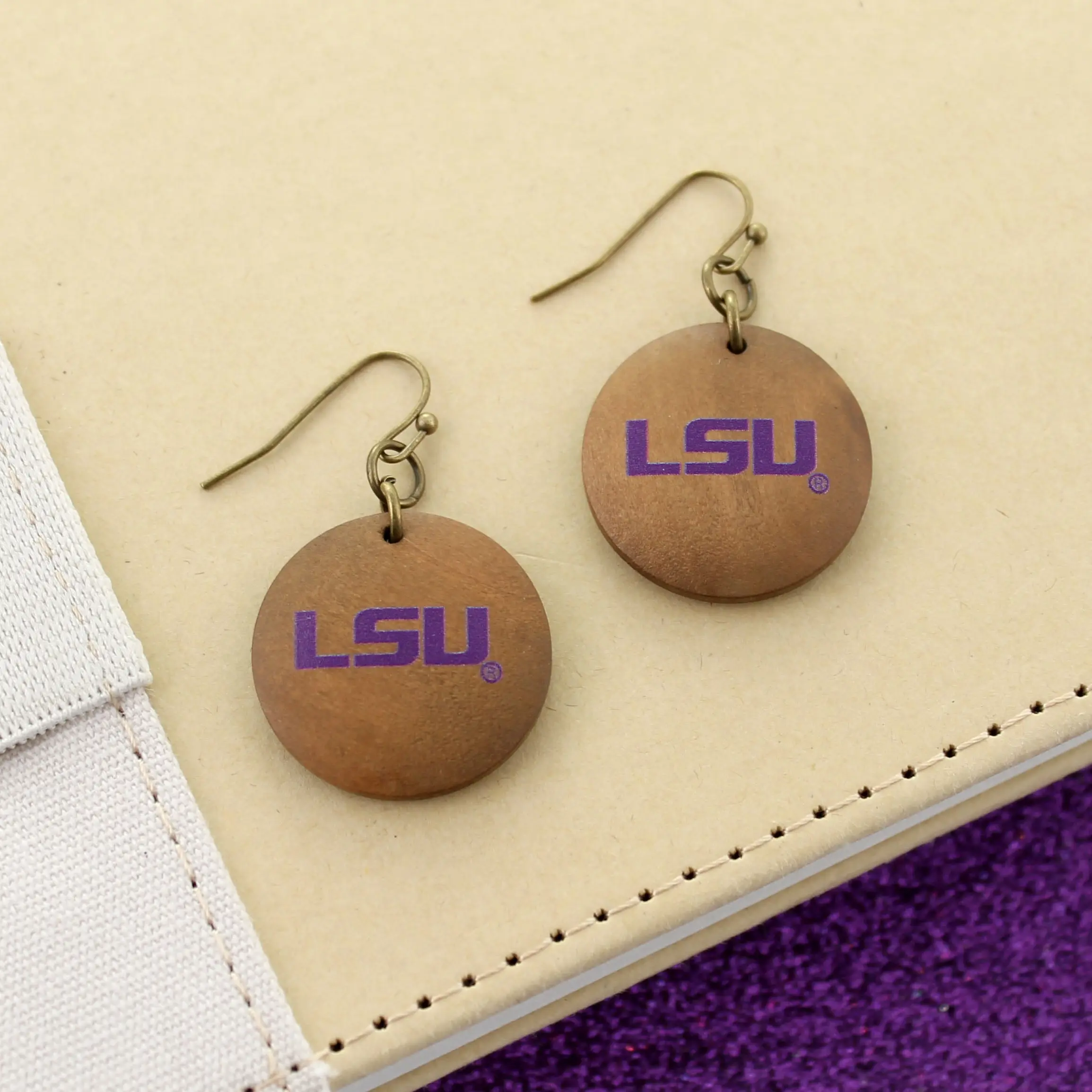 LSU Logo Wood Disc Earrings