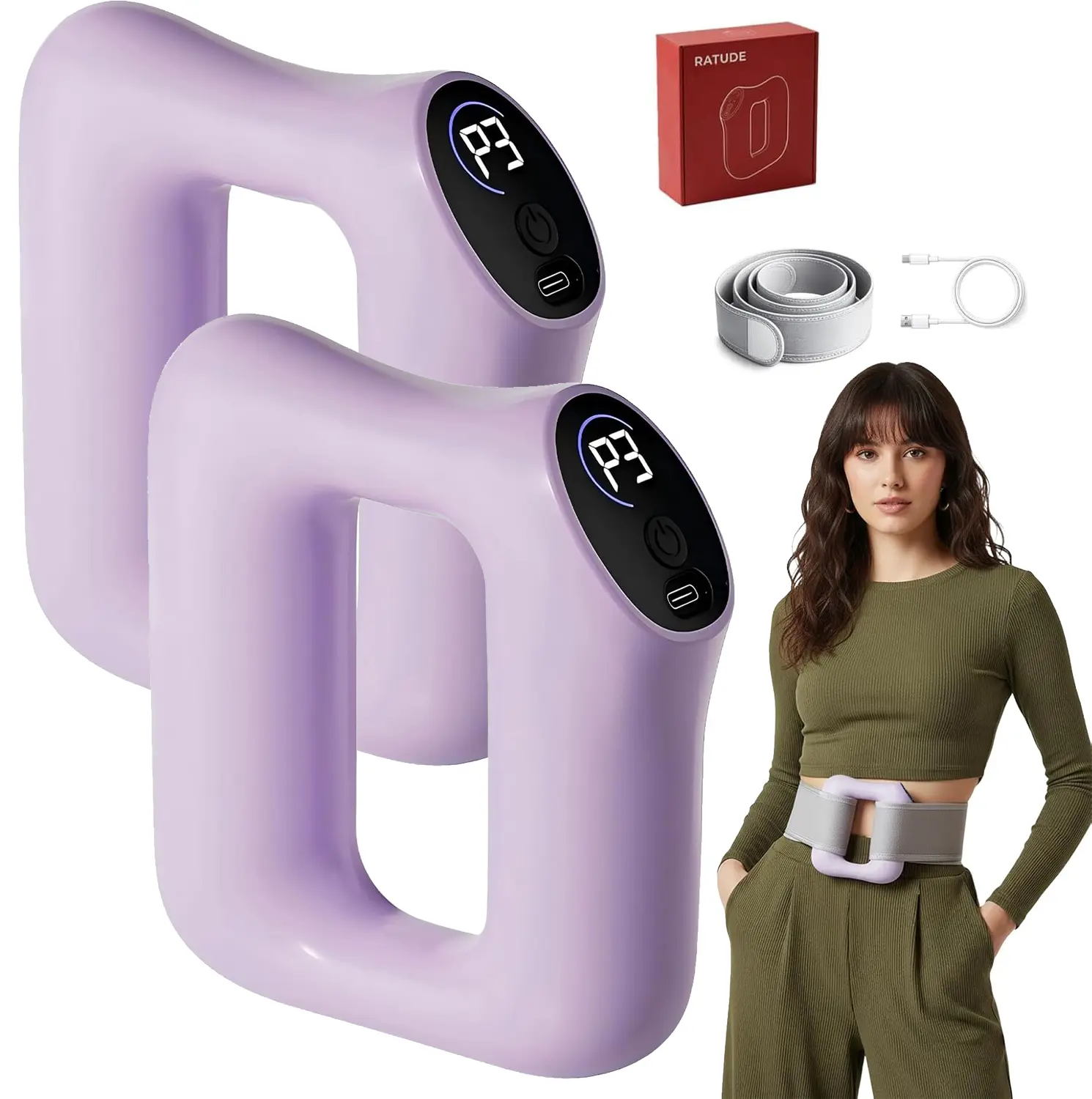 2pcs Adjustable Cordless Percussive Vibratory Massager - 6-Speed USB Rechargeable Silent Portable Relaxing Device, Pink Neck & Shoulder Tool for Body & Neck-Back Pain Relief with USB Port