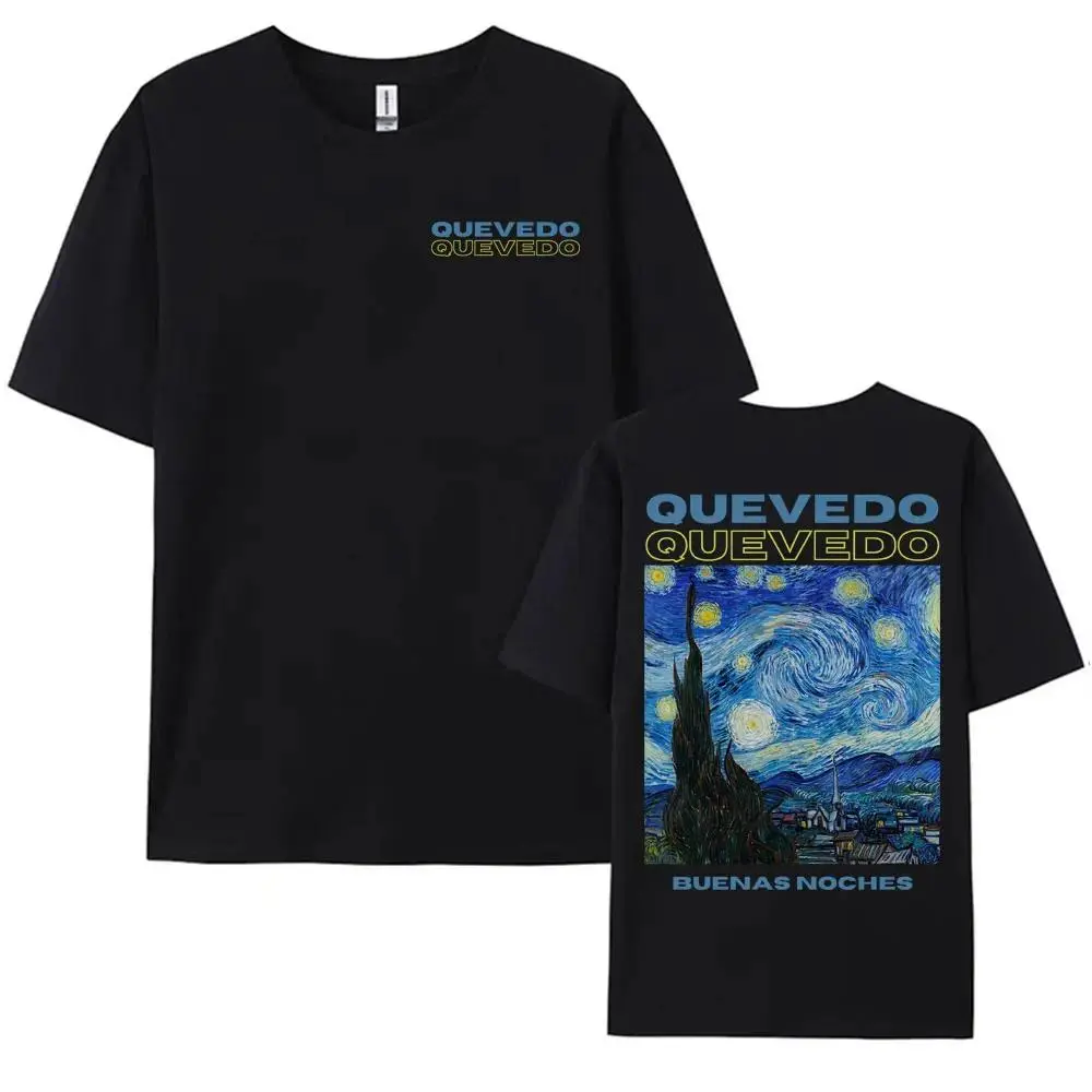 Quevedo Album Graphic T-Shirt, 100% Cotton Oversized Aesthetic Classic Menswear Cargo Print Hip Hop Short Sleeve Sports Top