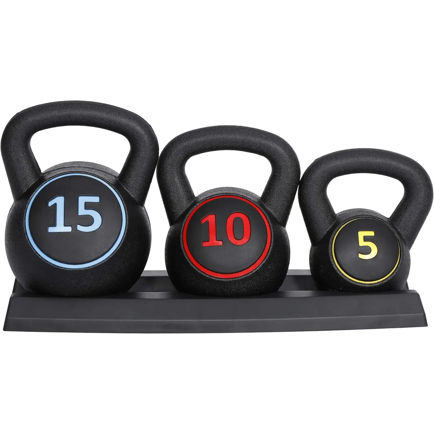 Epetlover 3-Piece 5Lb, 10Lb, 15Lb Kettlebell Set with Storage Rack, HDPE Coated