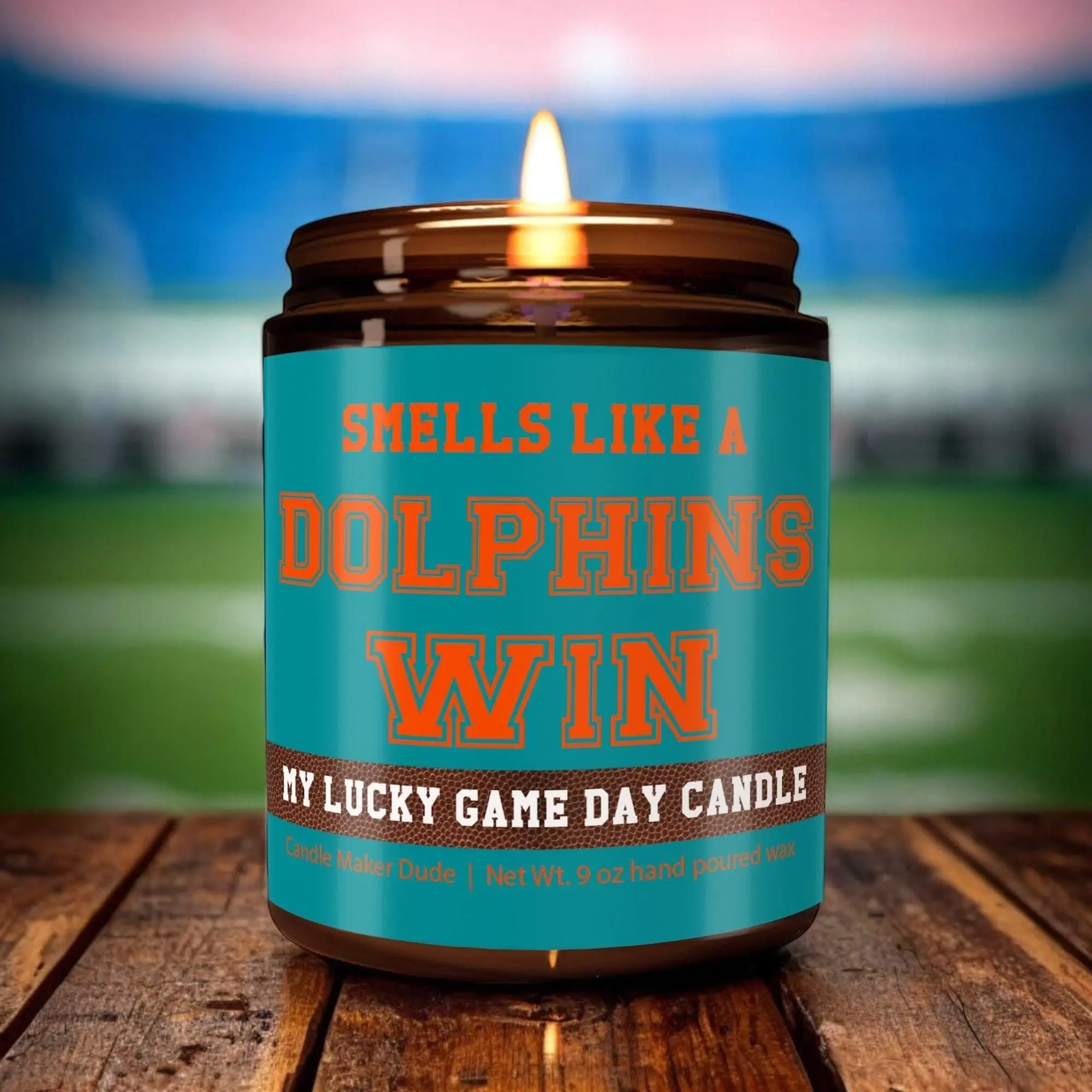 Smells Like a Dolphins Win Candle - Funny Football Scented Candle for Dolphins Fans, Lucky Game Day Soy Candle, Fan Cave Decor