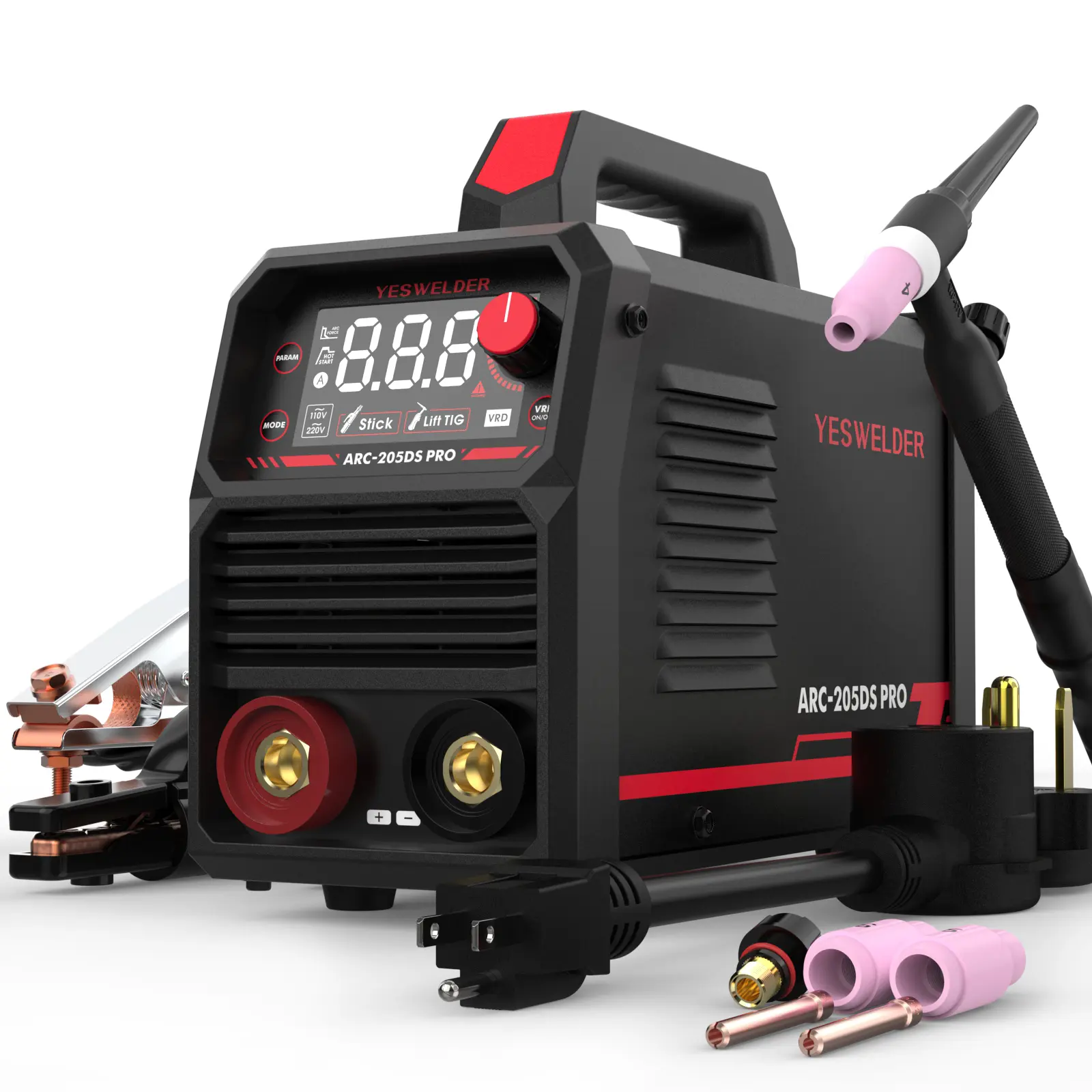 YESWELDER ARC-205DS-PRO 205Amp Stick Welder with Lift TIG Torch | 110/220V Dual Volts MMA Welding Machine | Hot Start, Arc Force, Anti-Stick & VRD