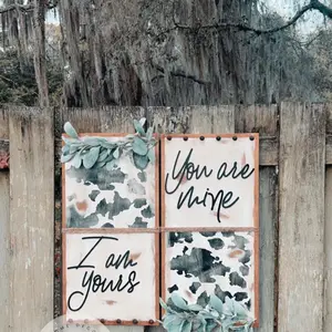 I am yours, you are mine wooden wall-mounted cow print home decor sign