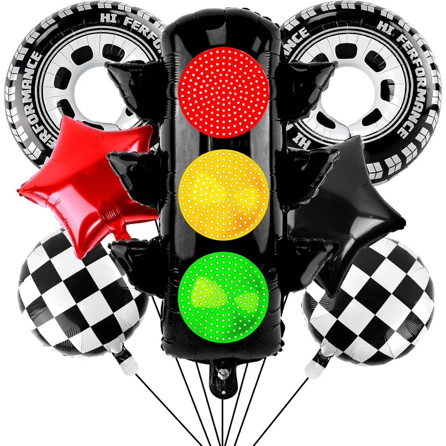 Race Car Party Balloon Set 7pcs Traffic Light, Checkered Balloons, Tire Wheel Balloons Tyre Racing Balloon Race Car Birthday Party Decorations