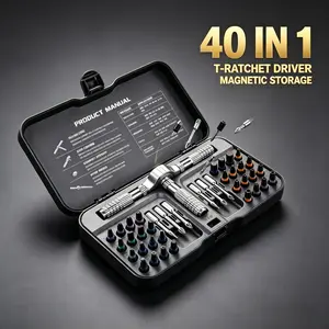 40-in-1 Magnetic Ratcheting Screwdriver Set, Multifunctional DIY Mini Precision Repair Tool Kit with Detachable Handle, Compact & Portable Ratchet Screwdriver and Allen Wrench Set for Furniture, Computer, Bicycle & Auto Repair, Tool Set with Case