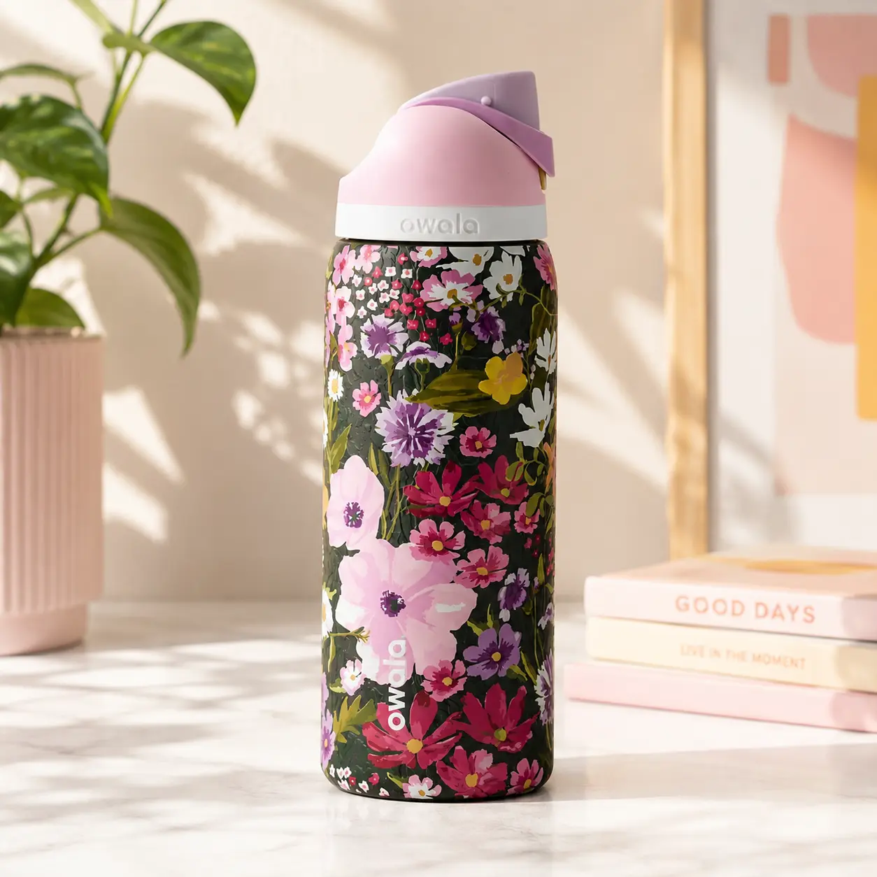 Owala FreeSip 32 oz Wildflower Garden Insulated Water Bottle Leak Proof Stainless Steel Floral Tumbler, Gift For Her, Gift For Him