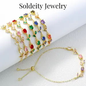 Multicolor Cubic Zirconia Tulip Flower Bracelet Dainty Cubic Zirconia Floral Bracelets Sweet Fine Bridal Wedding Prom Jewelry for Her