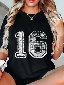 100% Cotton Unisex Jersey Number 16 Birthday Sixteen T-shirt Football Number T-Shirt