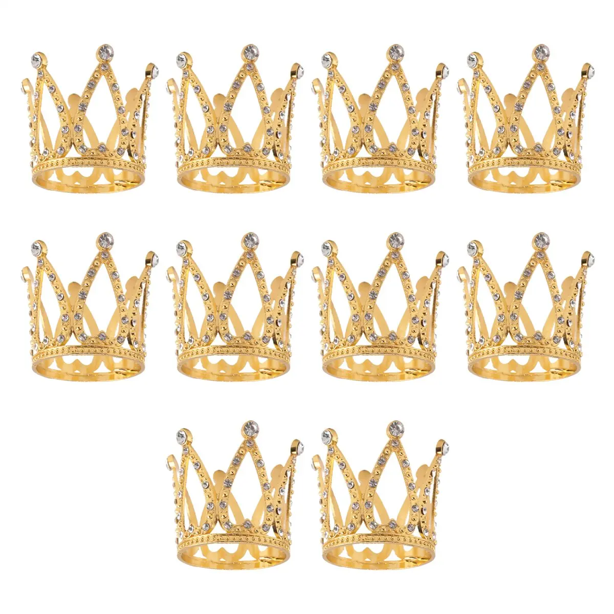 Girls' 10-Piece Gold Metal Hollow Rhinestone Tiara Crown Ornaments - Tiny Baby Cake Decor, Anniversary Novelty Dainty Gifting Decor for Birthday Wedding Parties